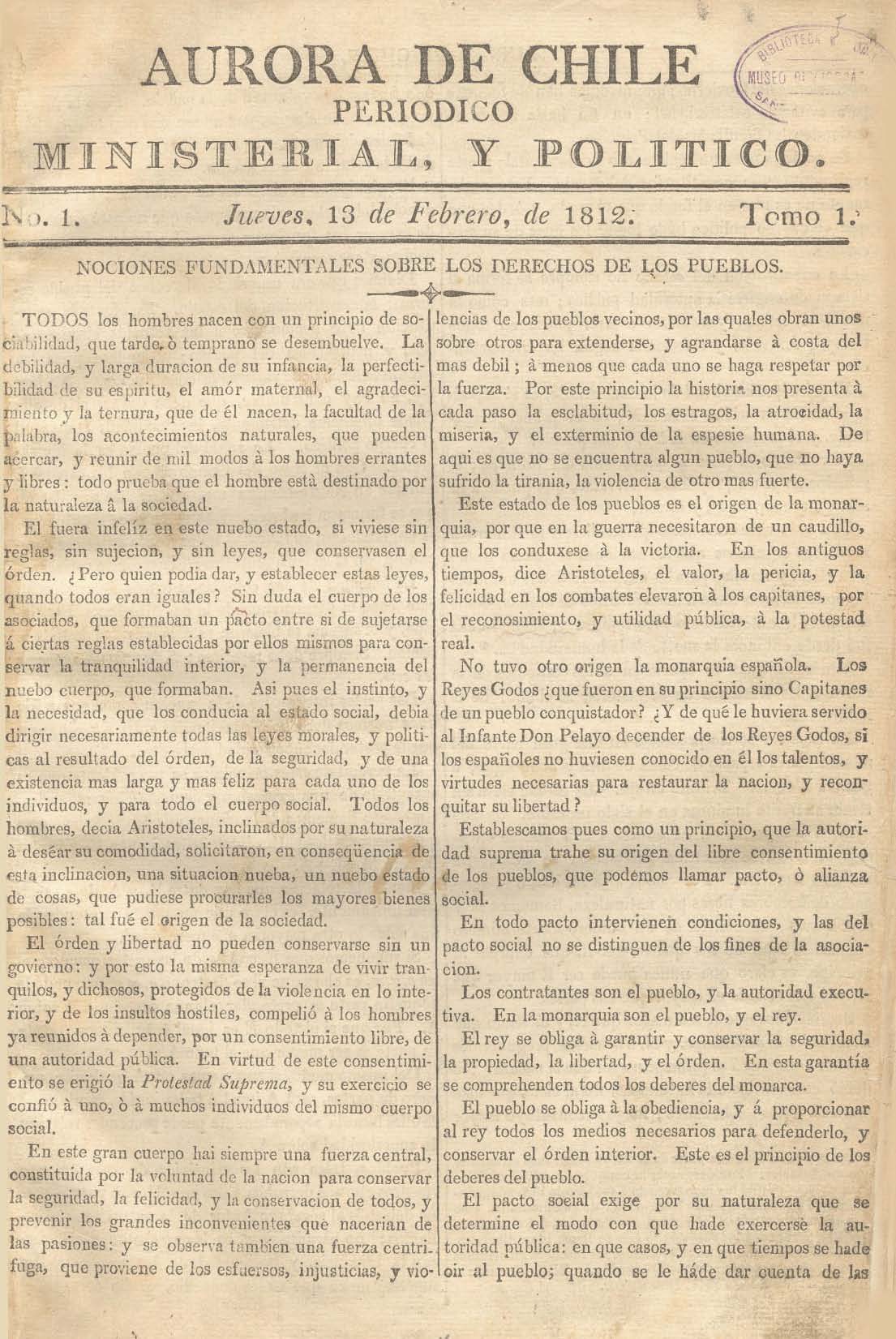 											Ver Núm. 10 (1812): Tomo I. Jueves 16 de Abril
										