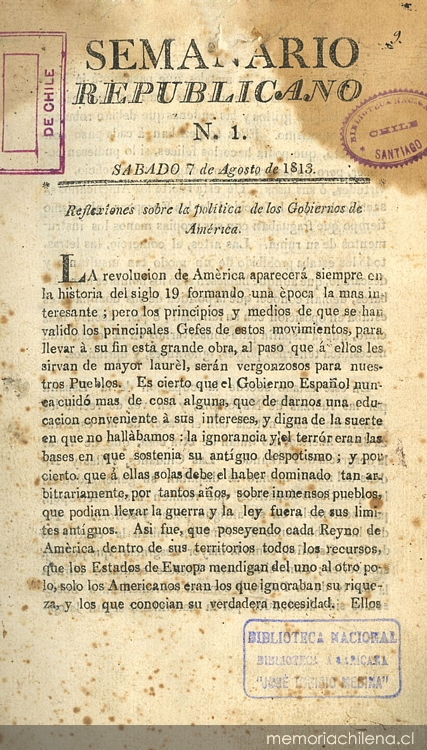 											Ver Núm. 2 (1813): Tomo I. Sábado 14 de Agosto
										